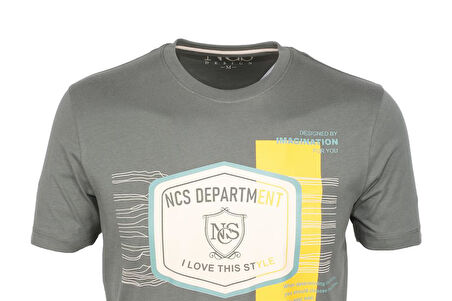 Erkek Tişört Bisiklet Yaka Haki %100 Pamuk Slim Fit Baskılı T-shirt NCS JEANS 1216