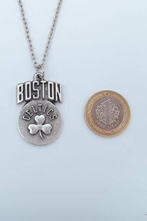 Boston Celtics Erkek Kadın Kolye Antik Gümüş Kaplama - 60 cm Düz Zincir