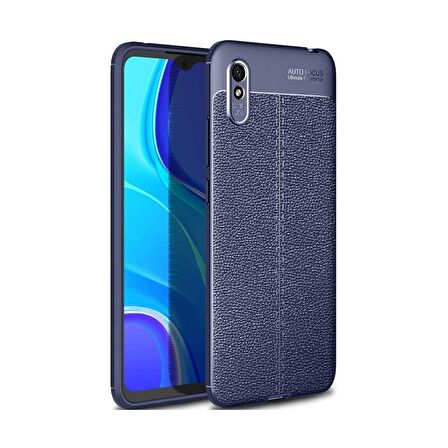 Smcase Xiaomi Redmi 9A Kılıf Deri Dokulu Silikon  Nano Ekran Koruyucu
