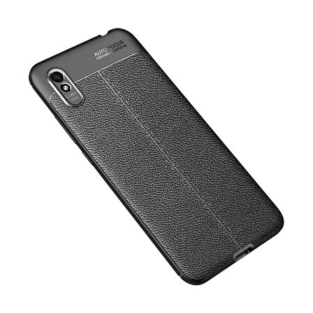 Smcase Xiaomi Redmi 9A Kılıf Deri Dokulu Silikon  Nano Ekran Koruyucu
