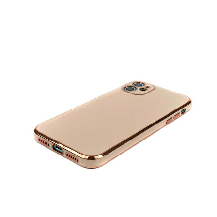 Gpack Apple iPhone 11 Kılıf Bark Parlak Silikon Renkli Kenarları Rose