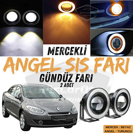 Renault Fluence 2009-2016 Uyumlu Üniversal Mercekli Angel Sis Farı Metal Su Geçirmez 76 mm Turuncu Halkalı Gündüz Farı Angel Eyes 2 Adet