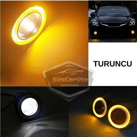 Renault Fluence 2009-2016 Uyumlu Üniversal Mercekli Angel Sis Farı Metal Su Geçirmez 76 mm Turuncu Halkalı Gündüz Farı Angel Eyes 2 Adet