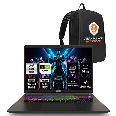 MSI Vector 16 HX AI Ultra 9 275HX 96GB 4TB SSD RTX5070/8GB 115W 16" QHD+ 240Hz FDOS Gaming