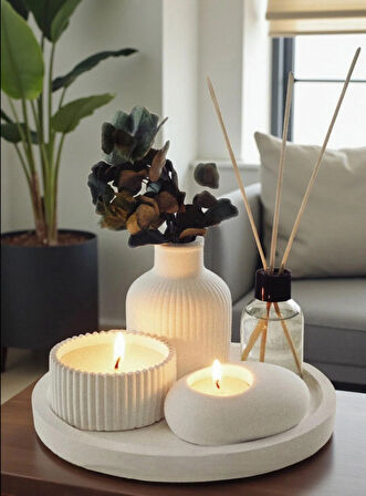 Dekoratif Tepside 5 Li Set Vazo Vanilya Kokulu Mum