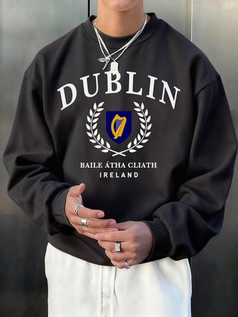 Dublin İrlanda Mektup Desen Sonbahar Erkekler Kazak Moda Bisiklet Yaka Kazak Hip Hop Giysiler