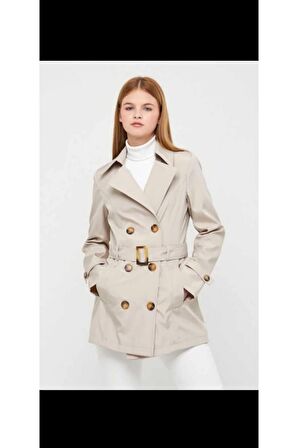 BİGART EKOSE ASTARLI DETAYLI KISA TRENÇKOT KEMİK