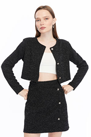 Ekose Tüvit Blazer Ceket Mini Etek Takım