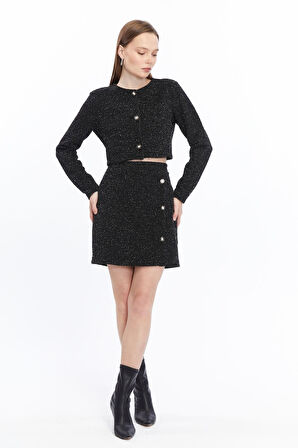 Ekose Tüvit Blazer Ceket Mini Etek Takım