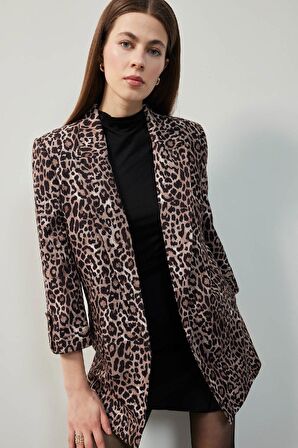 Relax Fit Leopar Desenli Blazer Ceket