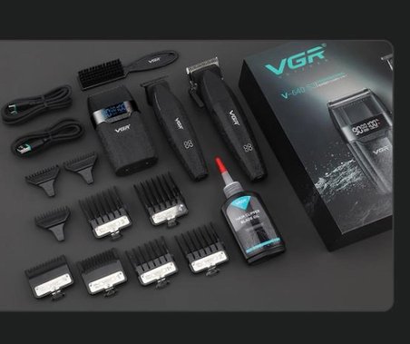 Smpkozmetik VGR 640 S3 Combo Tıraş Makinası Seti Yüksek Hızlı 9000RPM, LCD Ekran, 