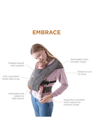 Embrace Soft Knit , 0-1 Yaş ve 3 Farklı Taşıma Pozisyonlu Yeni Doğan Kangurusu (Heather Grey)