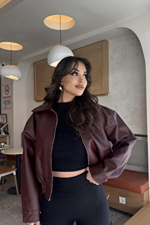 Prifaldi Paris Oversize Bomber Deri Ceket Bordo