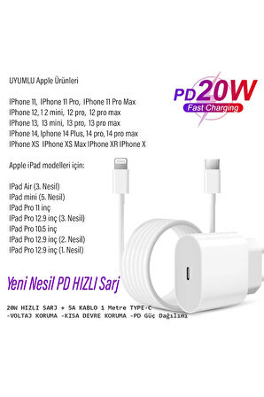 iPhone12 12 Pro 12 Pro Max - Mini Uyumlu Şarj Aleti ve Kablo 20W HIZLI PD Type-C