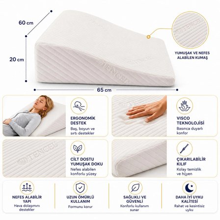 Homedius Viscotherm Reflux Dik Açılı Tencel Kumaş Reflü Yastığı 65x60x20 cm