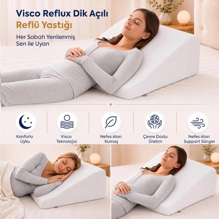 Homedius Viscotherm Reflux Dik Açılı Tencel Kumaş Reflü Yastığı 65x60x20 cm