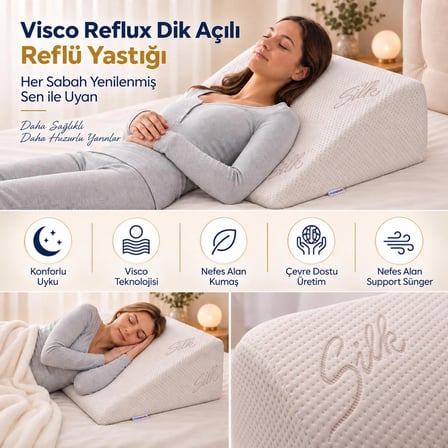 Homedius Viscotherm Reflux Dik Açılı Tencel Kumaş Reflü Yastığı 65x60x20 cm