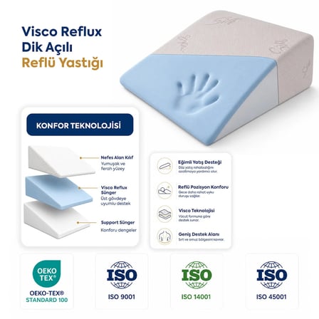Homedius Viscotherm Reflux Dik Açılı Tencel Kumaş Reflü Yastığı 65x60x20 cm