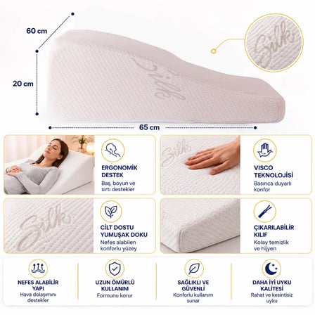 Homedius Viscotherm Reflux Dik Açılı Tencel Kumaş Reflü Yastığı 65x60x20 cm