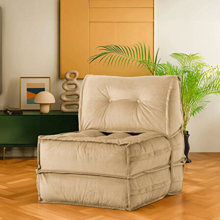 Mocca Tek Kişilik Katlanır Yatak Uzanma Koltuğu-Bej