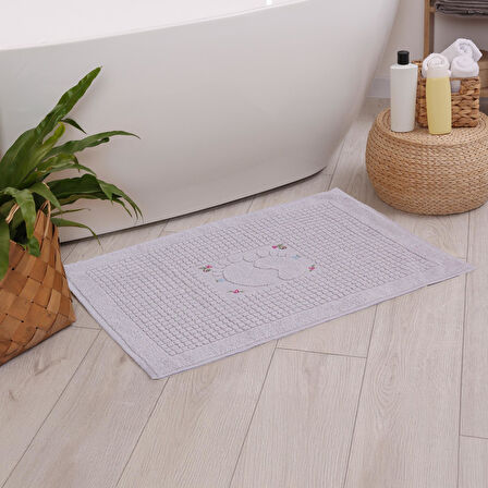Homedius Banyo Çiçekli Pamuklu Ayak Havlusu 50x70cm Gri 2'li