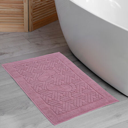 Homedius Banyo Zikzak Desenli Ultra Kalın Pamuk Pembe 2'li Ayak Havlusu 50x70 cm