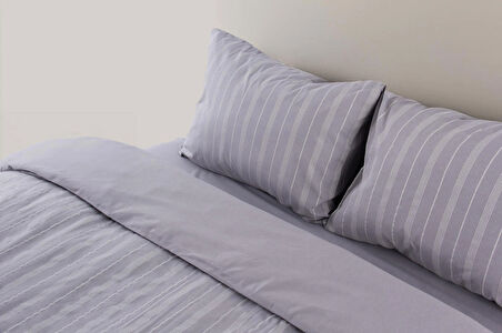 Sleeptown Keten Görünümlü Armürlü Pamuk Nevresim Takımı Gri-Bej / 160x220 Tek Kişilik-200x220 Çift Kişilik