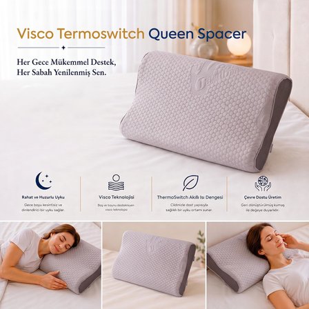 Homedius Visco Queen Spacer ThermoSwitch Boyun Destekli Ortopedik Visco Yastık 50x40 cm