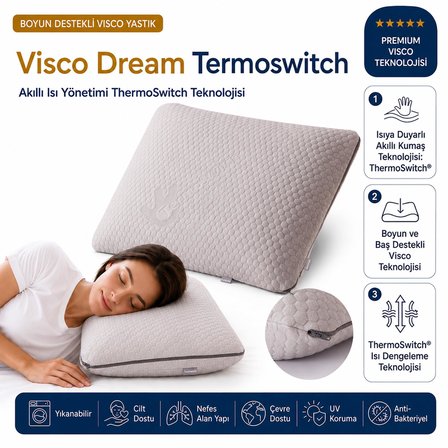 Homedius Visco Dream TermoSwitch Boyun Destekli Ortopedik Visco Yastık 59x39 cm