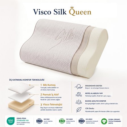 Homedius Visco Queen Spacer Silk Boyun Destekli Ortopedik Visco Yastık 55x35x12 cm