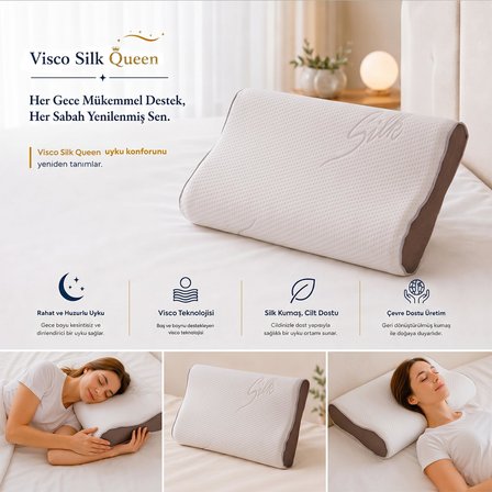 Homedius Visco Queen Spacer Silk Boyun Destekli Ortopedik Visco Yastık 55x35x12 cm