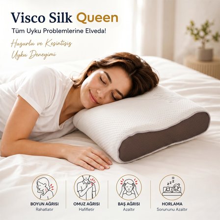 Homedius Visco Queen Spacer Silk Boyun Destekli Ortopedik Visco Yastık 55x35x12 cm