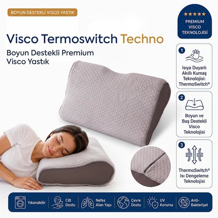 Homedius Visco Termoswitch Techno Boyun Destekli Premium Visco Yastık 54x30 cm