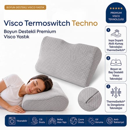 Homedius Visco Termoswitch Techno Boyun Destekli Premium Visco Yastık 54x30 cm