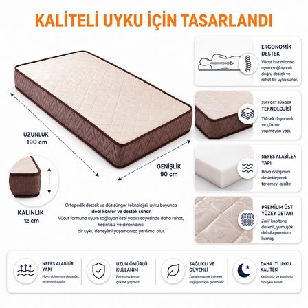 Homedius Hyper Sünger Ortopedik Tek Kişilik Yatak 90x190x12 cm