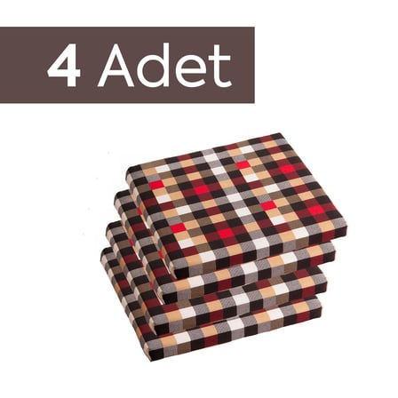 Homedius Sandalye Oturum Minderi Desenli 40x40x4 Bağcıklı Çıkarılabilir Kılıflı Su İtici Kırmızı 4'lü