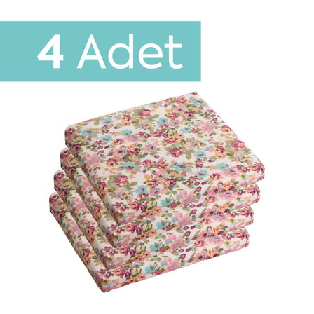 Homedius Sandalye Oturum Minderi Çiçekli 40x40x4 Bağcıklı Çıkarılabilir Kılıflı Çok Renkli 4'lü