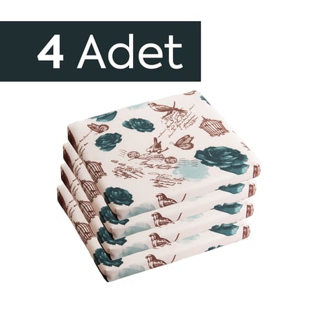 Homedius Sandalye Oturum Minderi Çiçekli 40x40x4 Bağcıklı Çıkarılabilir Kılıflı Su İtici Yeşil 4'lü