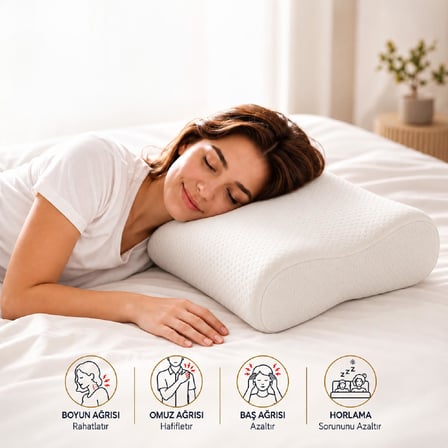 Homedius Visco Queen Ema Boyun Destekli Ortopedik Visco Yastık 55x35x12 cm