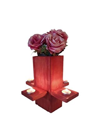 Ahşap Çiçeklik Saksılık Vazo Mumluk Tealight Mum Seti Çiçeksiz A1