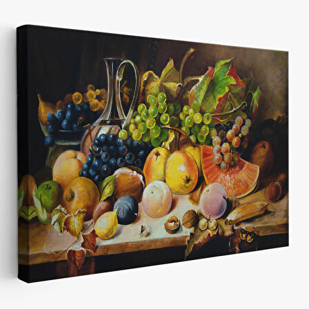 Harita Sepeti Masa Üstündaki Meyveler Yağlı Boya Görünümlü Tablo-1221