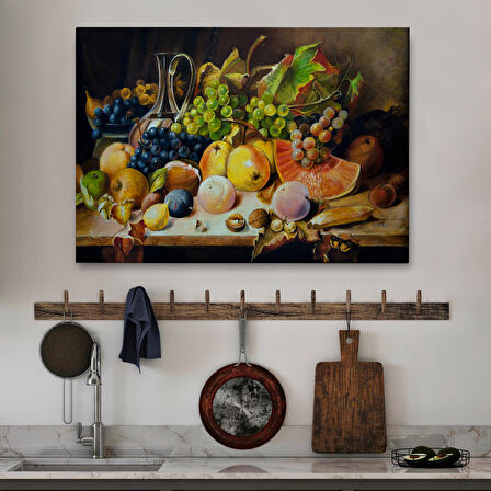 Harita Sepeti Masa Üstündaki Meyveler Yağlı Boya Görünümlü Tablo-1221