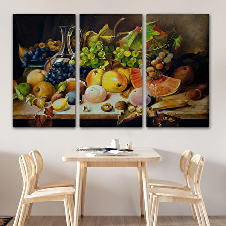 Harita Sepeti Masa Üstündaki Meyveler Yağlı Boya Görünümlü Tablo-1221