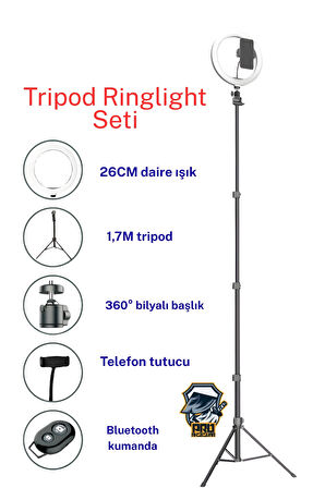 Lopard Bluetooth Kumandalı Tripodlu Telefon Tutucu + Ring Light — 360° Döner, Ayarlanabilir Boy, Selfie & Canlı Yayın