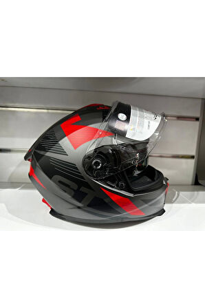KASK SWAY SW-865 ST TİTANYUM/RED/BLACK GÜNEŞ GÖZLÜKLÜ