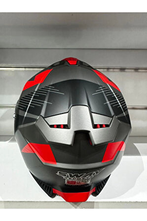 KASK SWAY SW-865 ST TİTANYUM/RED/BLACK GÜNEŞ GÖZLÜKLÜ