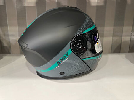 KASK SW-917 STARS MAT GREY/TURKUAZ ÇENE AÇILIR GÜNEŞ GÖZLÜKLÜ