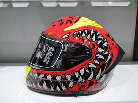 KASK MTS PRO 801 DEMON GÜNEŞ GÖZLÜKLÜ KIRMIZ/SARI
