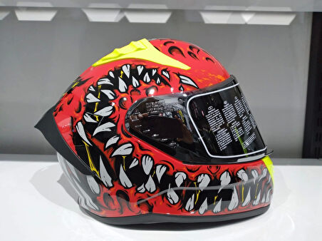 KASK MTS PRO 801 DEMON GÜNEŞ GÖZLÜKLÜ KIRMIZ/SARI
