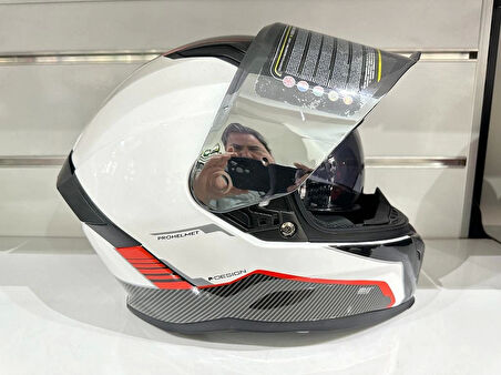 KASK MTS PRO 910 DESİNG GÜNEŞ GÖZLÜKLÜ BEYAZ/KIRMIZI
